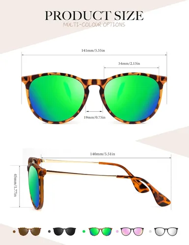 Vista 5 de KALIYADI Gafas de sol polarizadas para mujer, estilo retro redondo vintage y protección UV