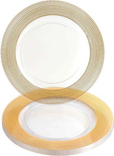 Vista 33 de PARTY BARGAINS Placas de carga de 13 pulgadas, paquete de 4, borde dorado transparente, cargadores desechables resistentes para comedor elegante Un