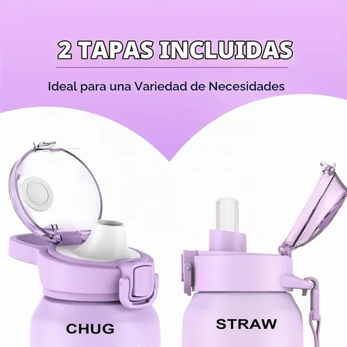 Vista 2 de SLUXKE Botella de agua aislada de acero inoxidable de 32 onzas con asa, botella aislada de doble pared de 1 litro con marcador de tiempo libre