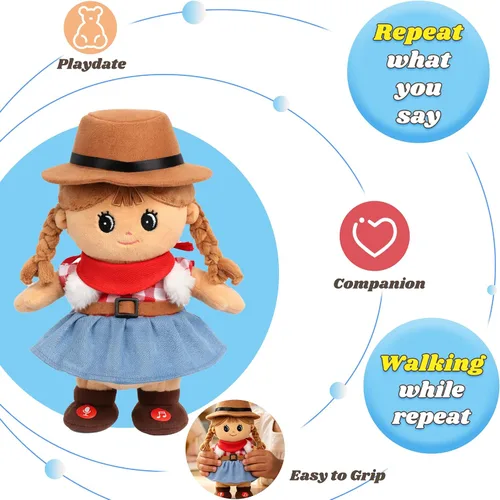Vista 6 de Hopearl Muñeca negra que habla y canta, repite lo que dices, muñeca negra que camina, juguete animado interactivo, eléctrico, regalo de peluche