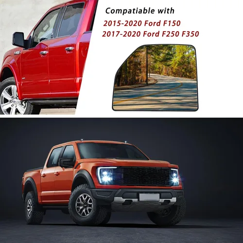 Vista 2 de Reemplazo de cristal del espejo superior calefactado del lado izquierdo del conductor para Ford F150 2015-2020 2017-2020 Ford F250 F350 – Espejo