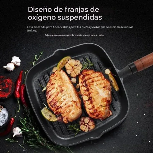 Vista 6 de Sartén antiadherente de 9 pulgadas para estufas, versátil sartén antiadherente sin recubrimiento, olla de carne de hierro fundido, parrilla