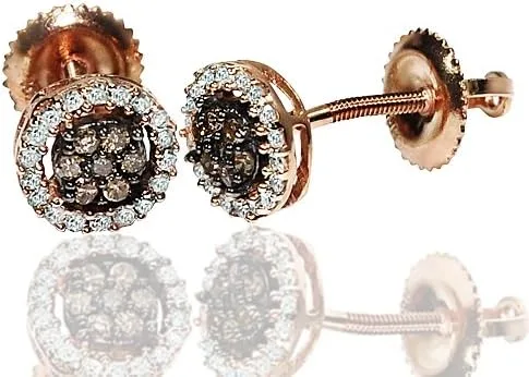 Vista 2 de Rose Gold Coñac Color Blanco Diamantes arete Tornillo Back 7mm 0,25quilates W, redondo, (14cttw, los buques de la noche.)