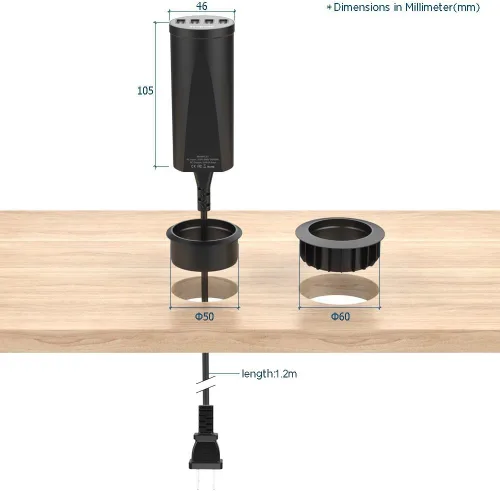 Vista 2 de Estación de carga Simpeak de 30 W para escritorio con 4 puertos USB que se monta en la arandela de 2.0'' / 2.4" de la mesa de computadora, con cable