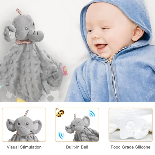 Vista 3 de iAOVUEBY Regalos de baby shower, regalos de bebé, juego de regalo de Navidad para recién nacidos, manta de bebé esencial de elefante, sonajero