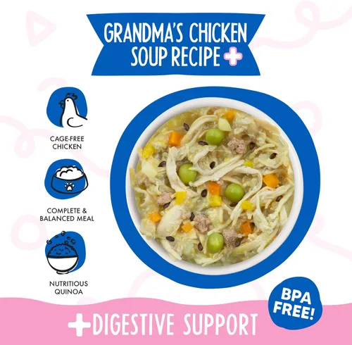 Vista 3 de Weruva Meals 'n More Alimento Húmedo Natural para Perros, Sopa de Pollo de la Abuela Más Apoyo Digestivo, Taza de 3.5oz (Paquete de 12)