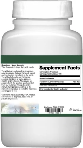 Vista 3 de Linaza (Certificado Orgánico) - 450 mg (100 Cápsulas, ZIN: 517688)