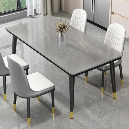 Vista 7 de Mesa de mármol, mesa de comedor con forma rectangular estándar industrial, mesa de comedor con parte superior de piedra sinterizada para cocina