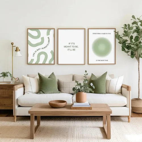 Vista 3 de Arte de pared verde salvia para pared, terapia de oficina, lienzo para decoración de pared, póster motivacional, citas inspiradoras, impresiones