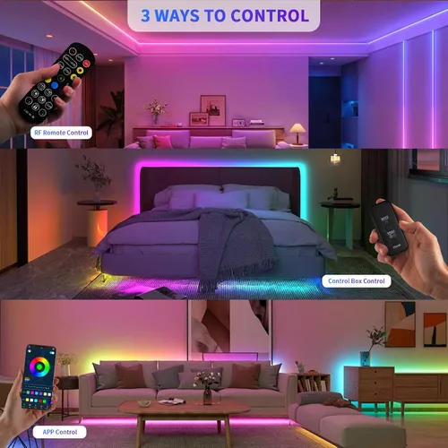 Vista 4 de COB RGB Tiras de Luces Inteligentes IC de 20 pies/6M Certificadas UL 24V Tira de Luz de Flujo de Color Multicolor Cinta de Luces Flexible
