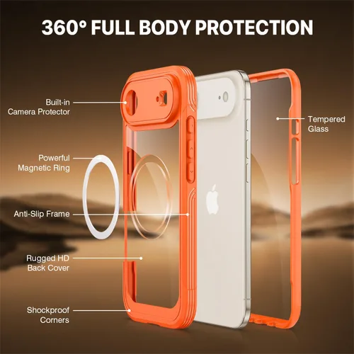 Vista 2 de CENHUFO Magnetic Cover iPhone 17 Air [Compatible with Magsafe] Integrated 9H Tempered Glass Screen and Camera Protection, Shockproof 360 Degree