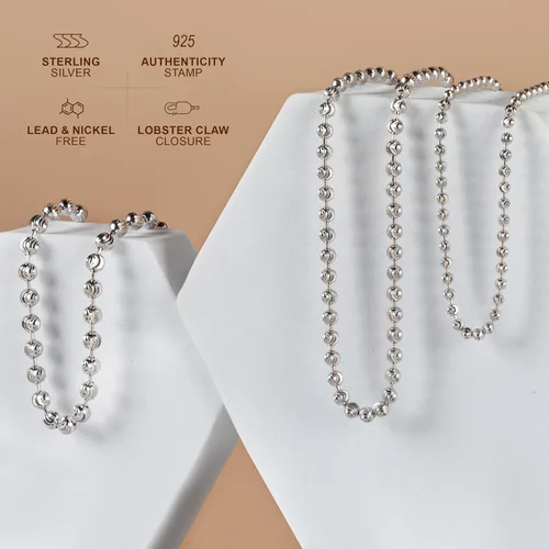 Vista 6 de PORI JEWELERS Collar de cadena de plata de ley 925 de 0.118 in, 0.157 in, 0.197 in, con corte lunar, fabricado en Italia, amarillo, plata