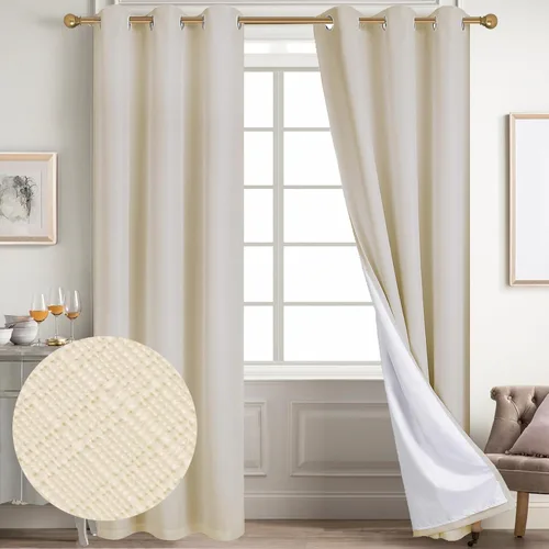 Vista 70 de Diraysid Cortinas 100% opacas de lino beige para dormitorio, con ojales, aislamiento térmico, cortinas de oscurecimiento de habitación
