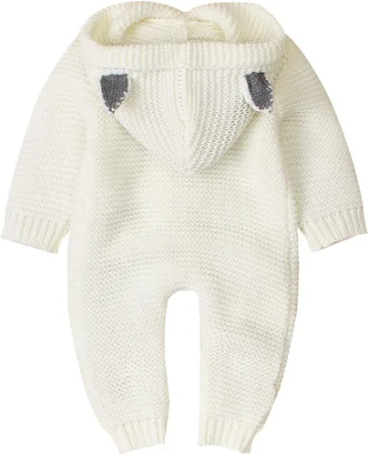 Vista 4 de TBUIALL Conjunto de suéter de invierno para bebés, niños y niñas, para mantener el calor, de punto, con capucha, lindo oído