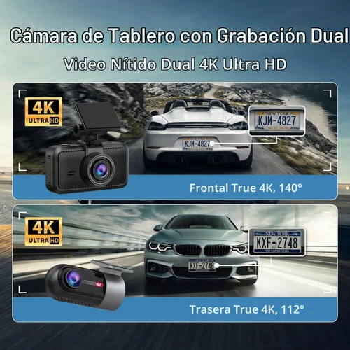 Vista 2 de Miofive Dash Cam - Cámara delantera y trasera para automóvil, 4K+4K, WiFi, Bluetooth, con tarjeta SD de 64 GB, cámara dual para auto con monitoreo