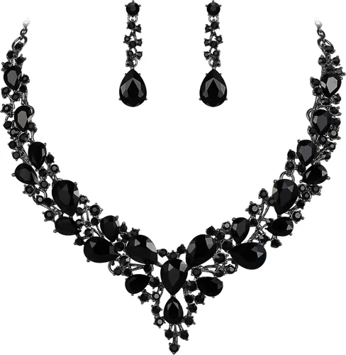 Vista 18 de BriLove Women's Wedding Statement Necklace Dangle Earring Jewelry 01-Tono plateado transparente