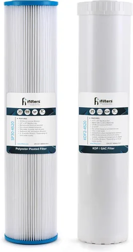 Vista 2 de iFilters Juego de cartuchos de filtro de agua de repuesto para sedimentos y GAC/KDF para toda la casa 100% compatible con sistemas duales de 4.5 x