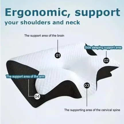 Vista 3 de Almohada cervical ergonómica de espuma viscoelástica para aliviar el dolor Blanco y gris