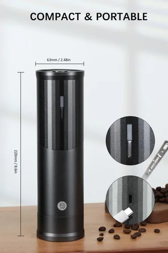 Vista 2 de Molinillos de café eléctricos, molinillo de rebabas portátil, capacidad de 1.76 oz con cubierta magnética, ajuste ajustable externo, cuerpo