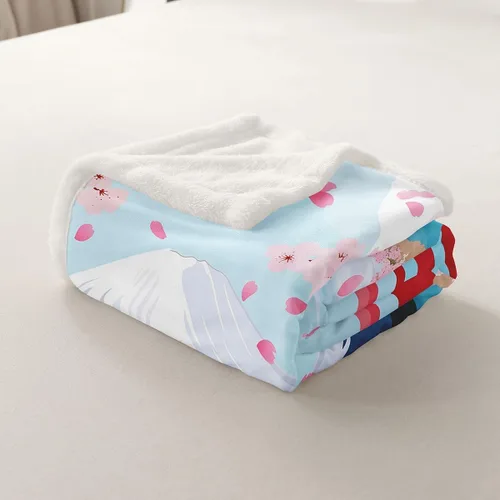 Vista 5 de Erosebridal Manta de forro polar con diseño de flores de cerezo, monte japonés, manta de cama Fuji de 30 x 40 pulgadas, manta de estilo japonés