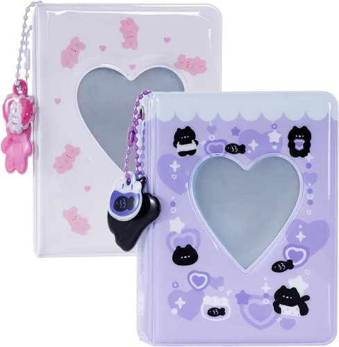 Vista 9 de Carpeta de tarjetas fotográficas de 2 piezas, mini álbum de fotos Kpop, carpeta Kpop Love Heart Hollow de 3 pulgadas, soporte para mini libro