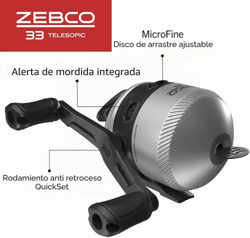 Vista 4 de Combo de carrete giratorio y caña de pescar telescópica Zebco 33