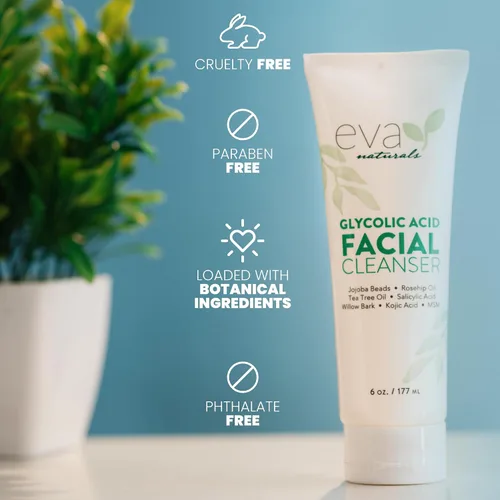Vista 7 de Eva Naturals Limpiador facial de ácido glicólico – Lavado facial exfoliante con ácido salicílico, árbol de té y vitamina E para acné, puntos negros
