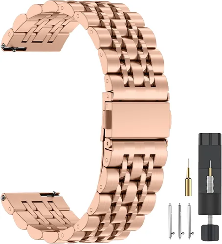 Vista 10 de ZPJPPLX 20mm 22mm Quick Release Metal Watch Band for Garmin Samsung Amazfit Negro