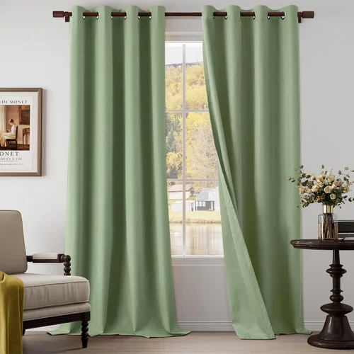 Vista 39 de Cortinas texturizadas de lino 100% opacas de 64 pulgadas de largo, juego de 2 paneles para granja, casa de campo, cortinas ligeras con ojales