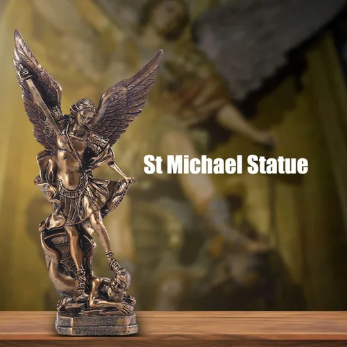 Vista 7 de QIANLING Estatua de San Miguel Arcangel de 12.5 pulgadas, estatua de San Miguel en resina bronceada, figuras de la colección de San Miguel Arcángel