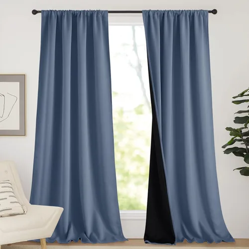 Vista 11 de NICETOWN Biscotti Beige 100% Cortinas opacas de 45" de largo para cocina, bolsillo con varilla para sótano completamente opaco, cortinas térmicas