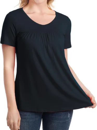 Vista 4 de Camisas plisadas de verano de manga corta con cuello en V para mujer