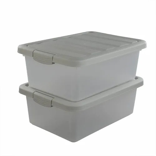 Vista 2 de Caja de almacenamiento de plástico de 14 cuartos de galón, contenedor de almacenamiento transparente con tapa, 2 paquetes