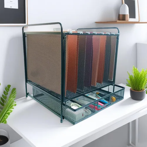 Vista 4 de Organizador de archivos colgante de escritorio de malla con cajón, suministros de oficina y organizador de archivos para el hogar, tamaño carta