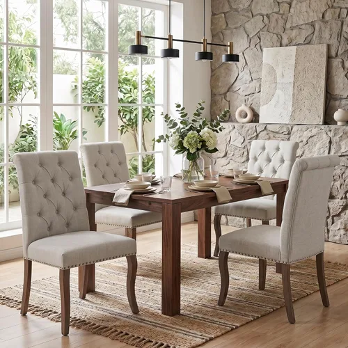 Vista 16 de Accent Dining Chair with Arms,Chenille High Back Kitchen Armchairs,Beige Beige1