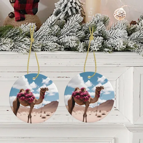 Vista 9 de Beautiful Camel Round Ceramic Pendant with Hole and Gold Rope for Christmas and New Year Hanging Decoration at Home
