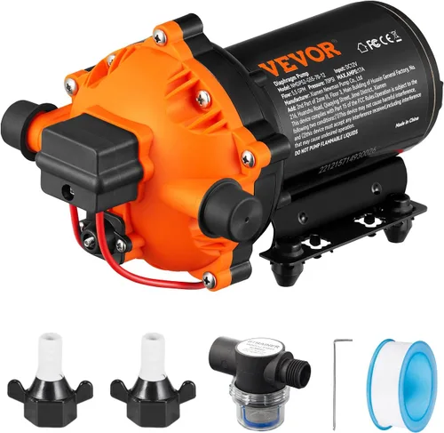 Vista 13 de VEVOR Bomba de diafragma de 12 V, 3 GPM (11.36 L/min), bomba de agua de 3 cámaras de 12 voltios CC con interruptor de presión automático 40-100 PSI