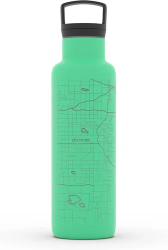 Vista 174 de Well Told Botella de agua aislada con mapa de Washington DC grabado, botella de acero inoxidable grabada (21 onzas, blanco) botella aislada de mapa