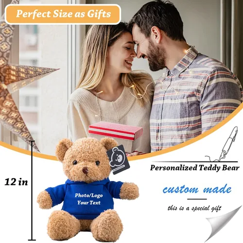 Vista 4 de Regalos personalizados para mujeres/hombres, oso de peluche con nombre/texto personalizado, oso de peluche personalizado con capucha