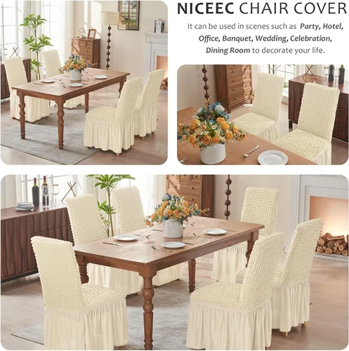Vista 6 de NICEEC - Juego de 2 fundas para sillas de comedor de alta elasticidad, fundas removibles para sillas de comedor con falda, fundas protectoras