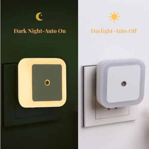Vista 2 de Othmro 2 luces nocturnas enchufables, luz nocturna blanca enchufable, luz LED cálida de Navidad, luces de cama con sensor automático de atardecer a