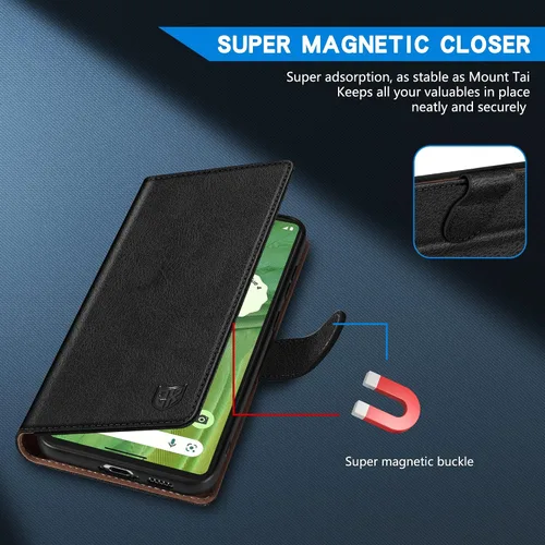 Vista 3 de ZZXX Funda tipo cartera para Google Pixel 7 con bloqueo RFID, ranura para tarjetas, función atril, cierre magnético, funda protectora de cuero