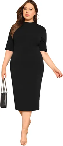 Vista 5 de Floerns Vestido midi ajustado de manga corta con cuello alto falso para mujer