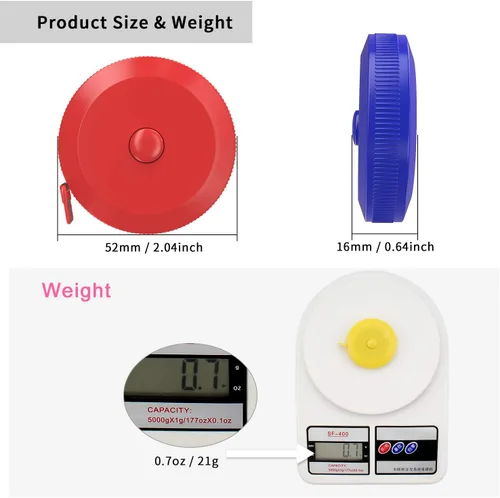 Vista 2 de DiCUNO Cinta métrica suave y retráctil de 60 pulgadas, 4.9 ft, tela de costura, tela para manualidades (paquete de 10 colores)
