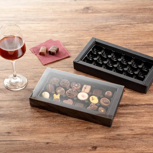 Vista 3 de Restaurantware Cajas rectangulares de chocolate de papel negro, paquete de 100
