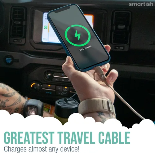 Vista 3 de Smartish Cable USB-C/Lightning 17/16/16e/15/14 - Crown Joule - Cable de carga universal de 6 pies con micro USB - Certificado MFi