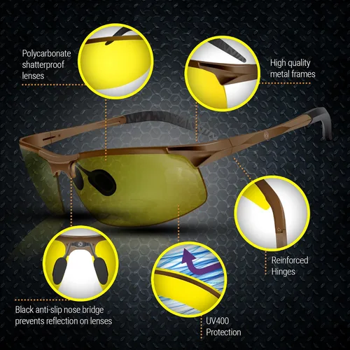 Vista 6 de BLUPOND Night Driving Glasses For Men/Women - HD Yellow Vision for Maximum Clarity - Knight Visor