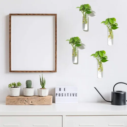 Vista 3 de Vumdua Paquete de 4 macetas de vidrio, transparentes, 5.9 pulgadas de alto x 1.85 pulgadas de profundidad, adecuadas para la mayoría de plantas