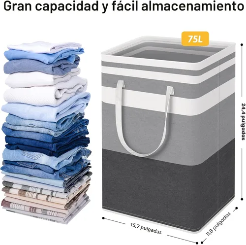 Vista 4 de HomeHacks Paquete de 3 cestas grandes para la ropa sucia, 75 litros cada una, impermeable, cesta de ropa independiente, cesta de ropa alta plegable