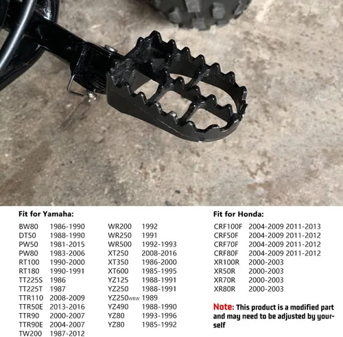 Vista 4 de XINGWU Reposapiés negro para motocross, pedales de aluminio para XR50R PW50 CRF70 TW200 KLX110 CRF50 50cc 70cc 90cc 110cc 125cc TaoTao pieza